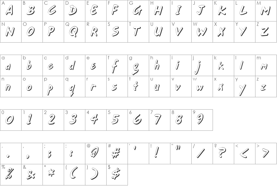 Gort's Fair Hand Shadow font character map preview