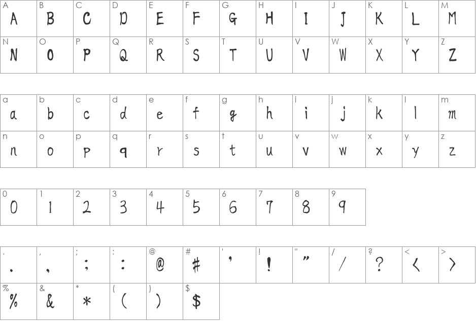 AoyagiKouzanFont2 font character map preview