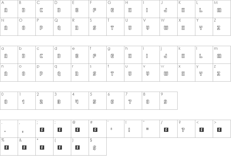 Goshawk Military Inverse font character map preview