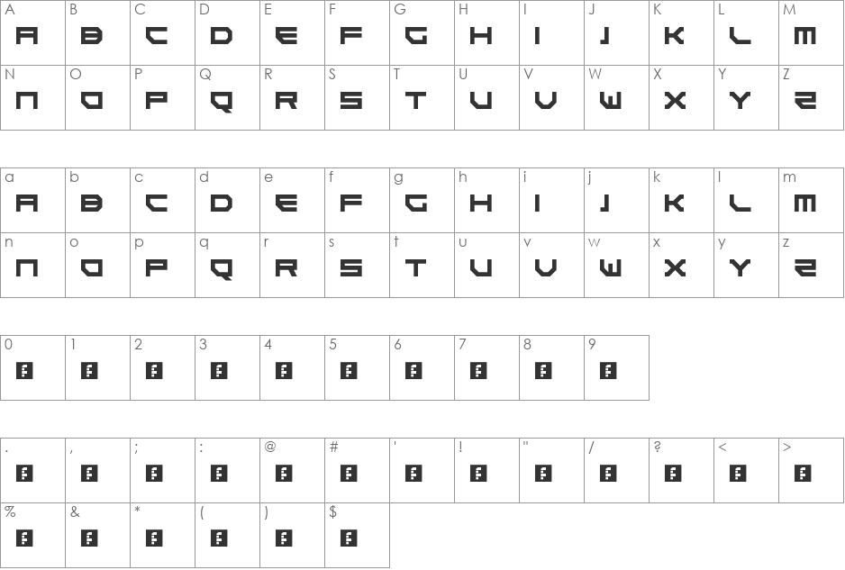 Goteki 45 font character map preview