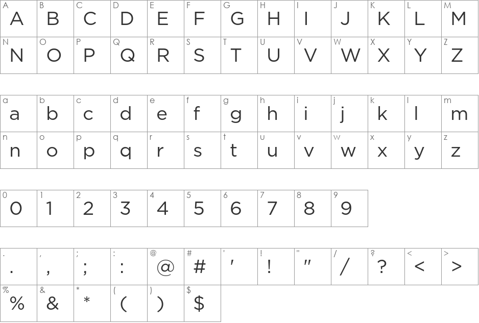 GothamBook font character map preview