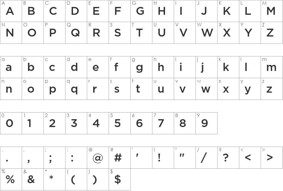 GothamMedium font character map preview