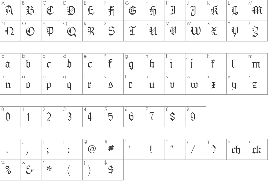 Gothenburg Fraktur font character map preview