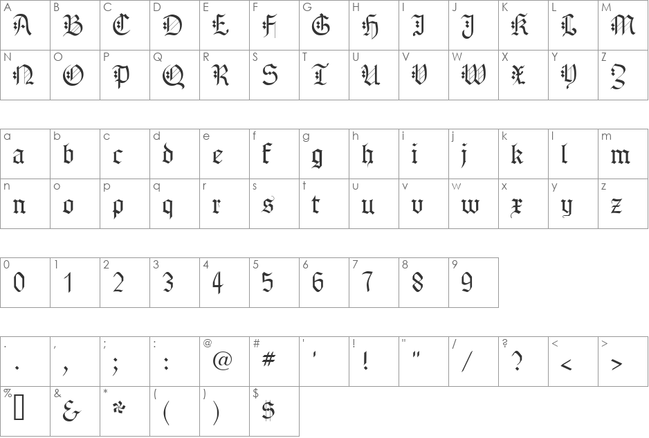 Gothenburg Fraktur Alt font character map preview