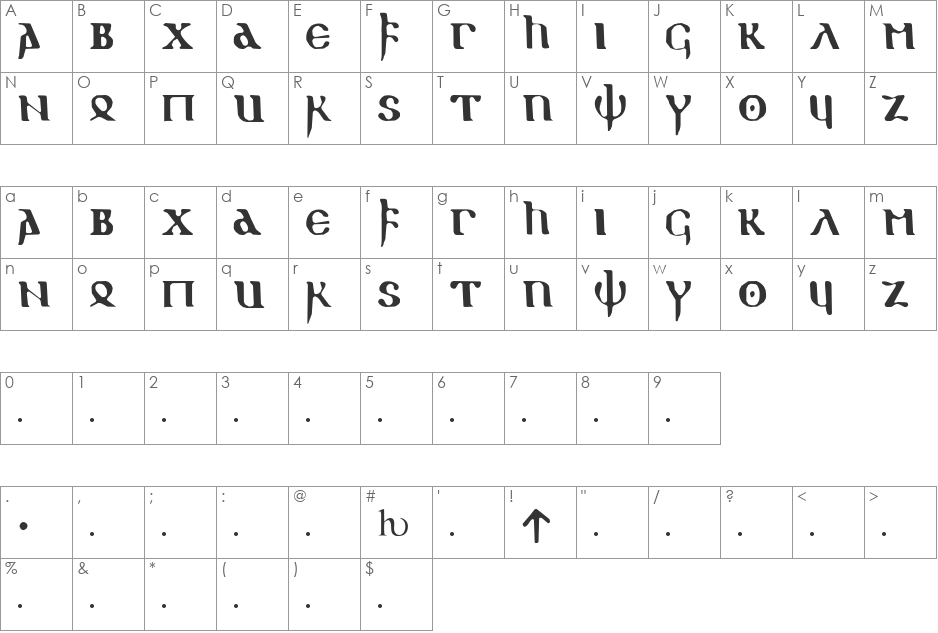 gothic 1 font character map preview