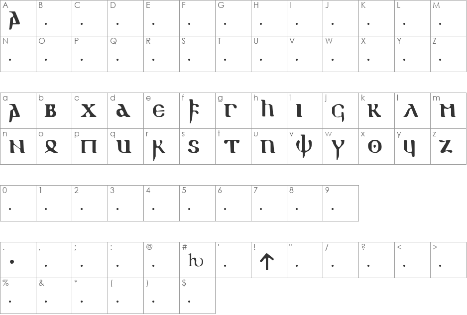 gothic 1 font character map preview