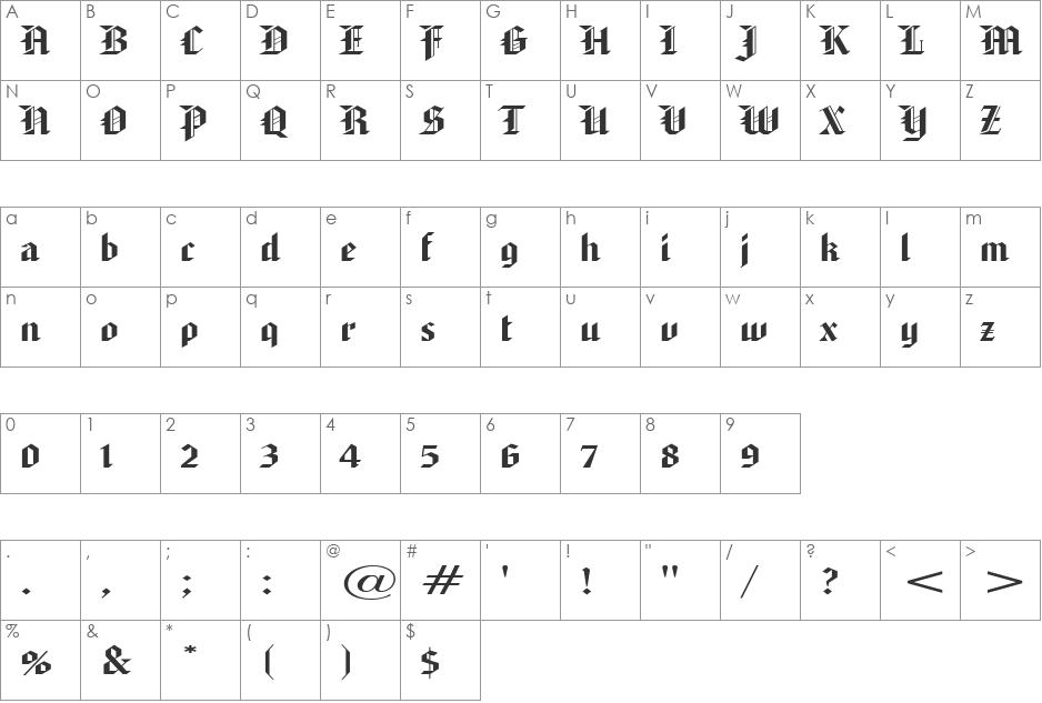 Gothic 32 Extended font character map preview