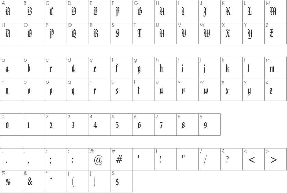 Gothic 32-Condensed font character map preview
