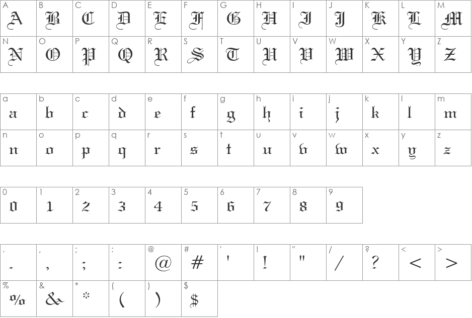 Gothic 57 font character map preview