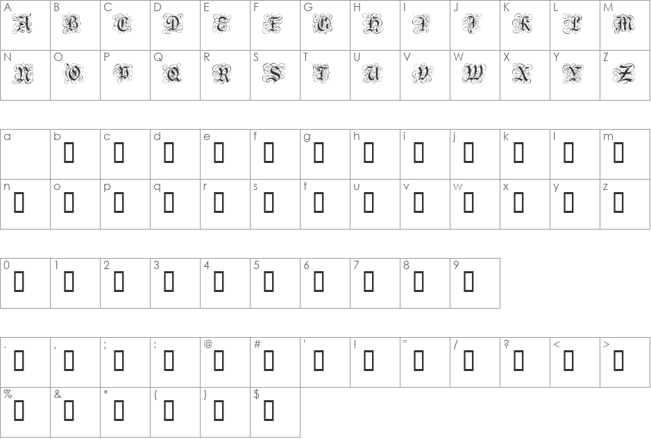 Gothic Caps font character map preview
