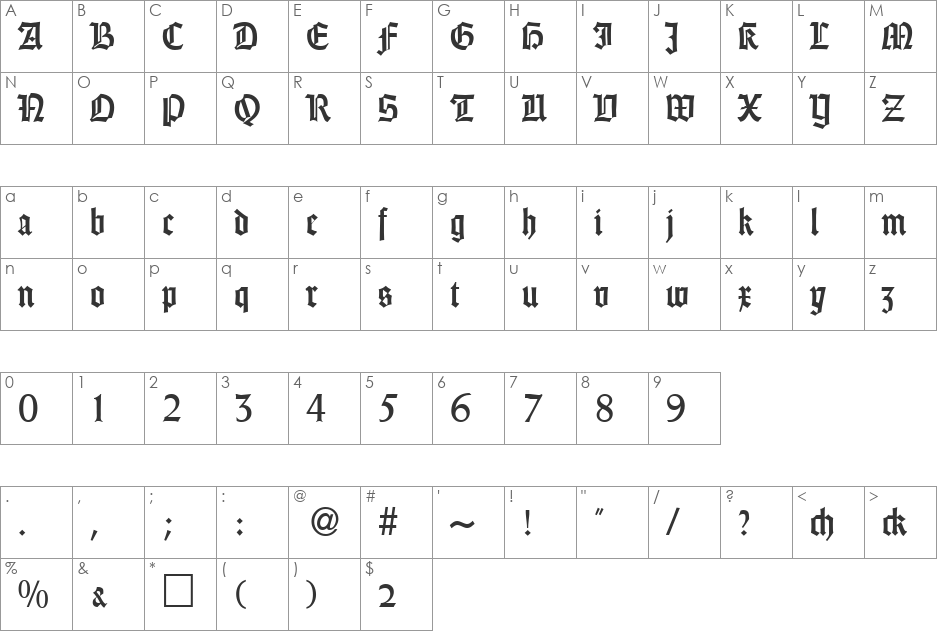 Gothic DB font character map preview