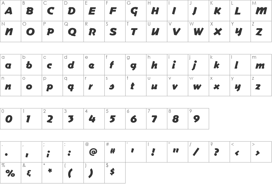ApanageBold font character map preview