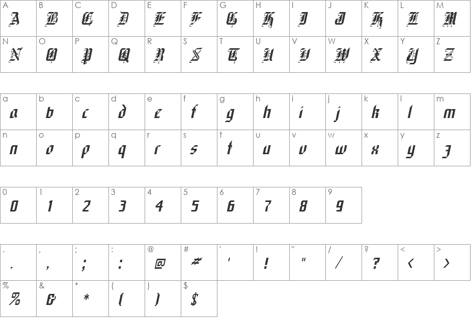 Gothic-Condensed font character map preview