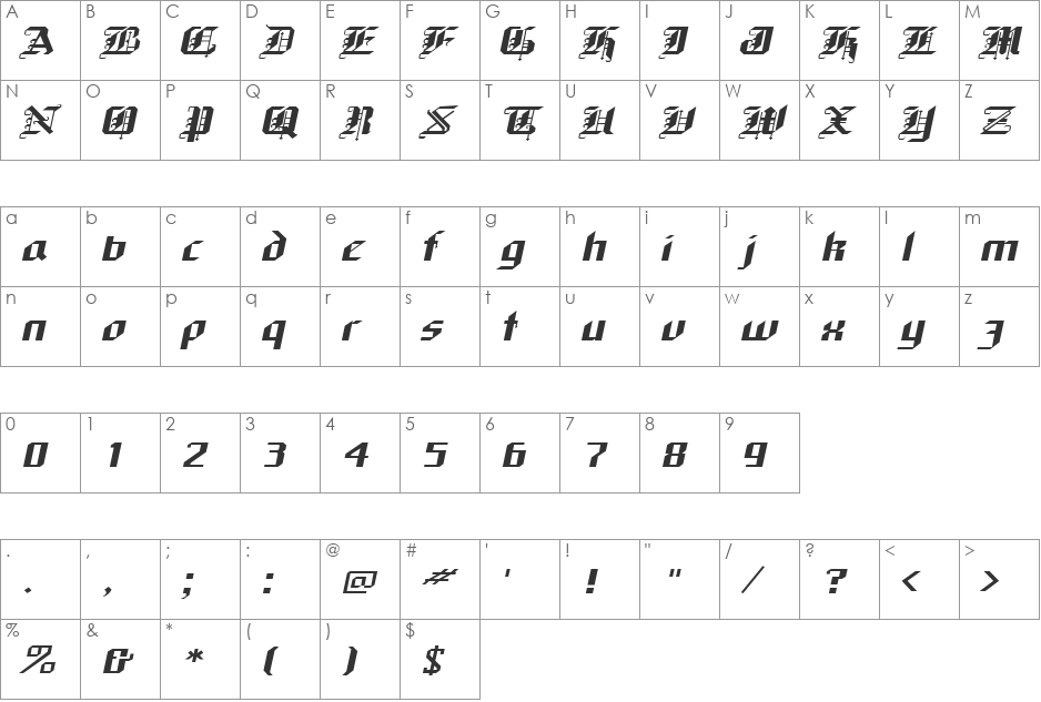 Gothic-Extended font character map preview