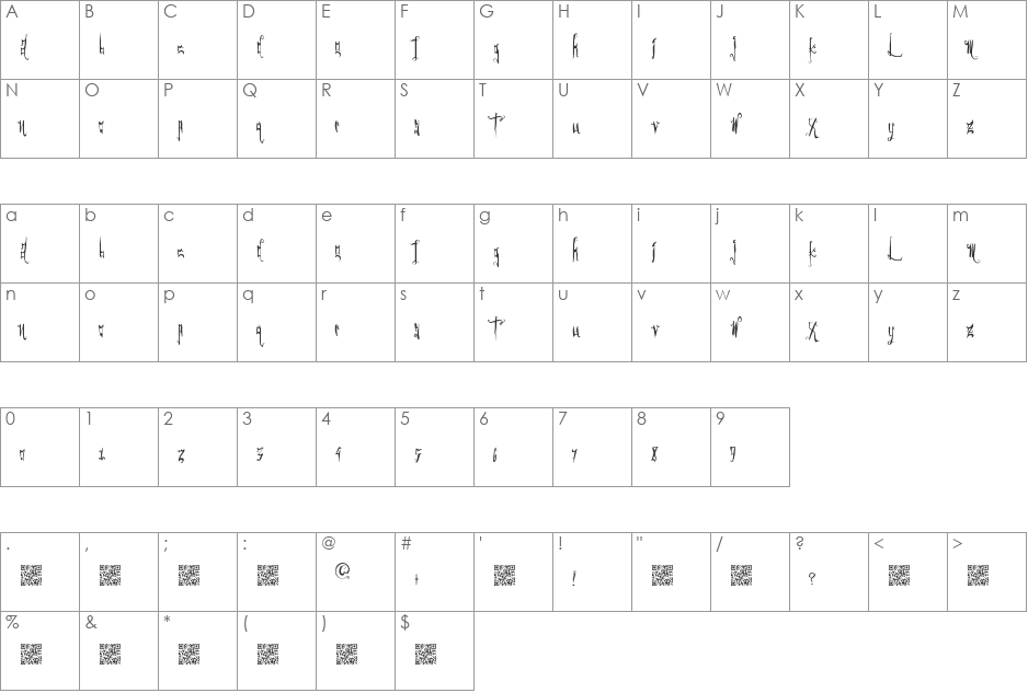 GothicFriends font character map preview