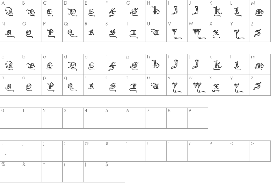 GothicMajuscles font character map preview