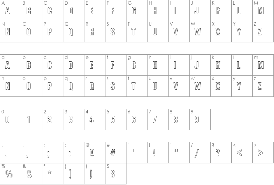 GothicOutTitD font character map preview