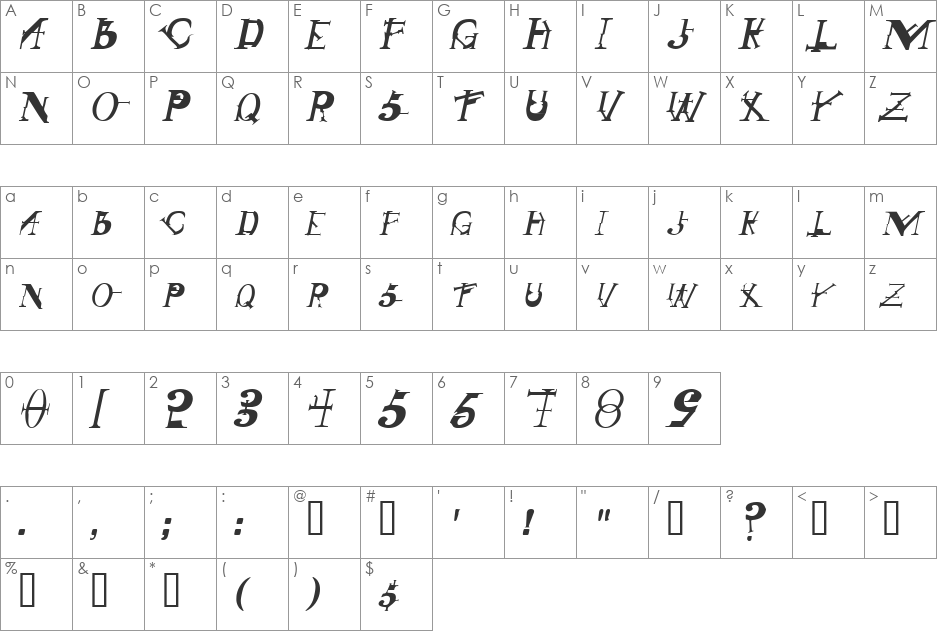 GothicRock font character map preview