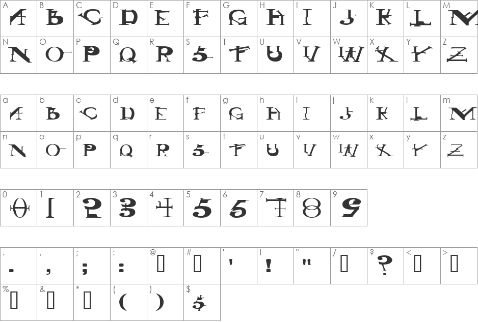 GothicRockExtended font character map preview