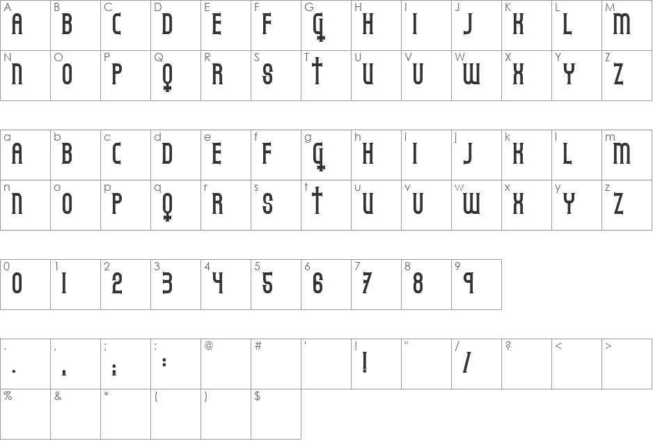 Gothicum font character map preview