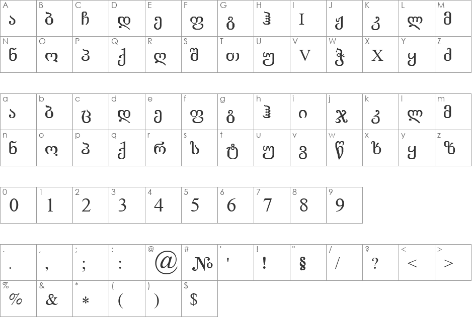 AParisuli font character map preview