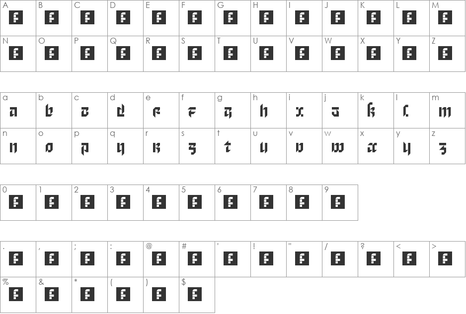 Gothpix Cloned font character map preview