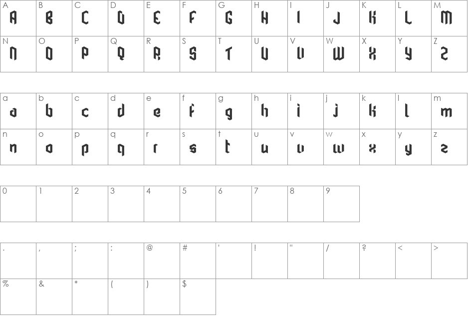 Gothular font character map preview