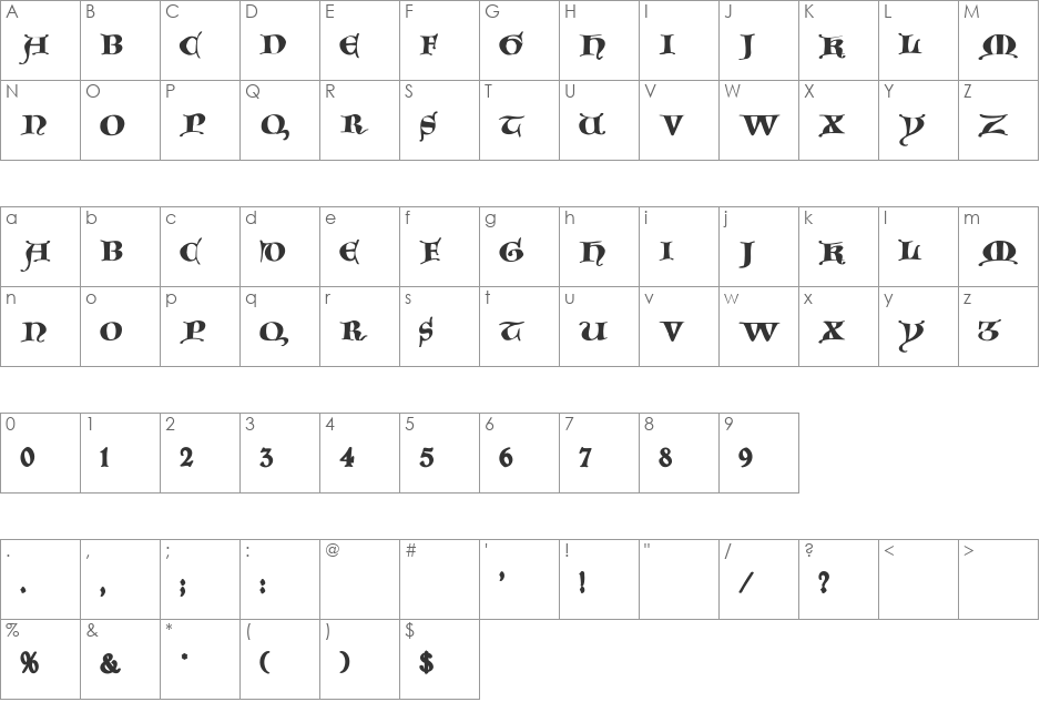 GoticaCaps font character map preview
