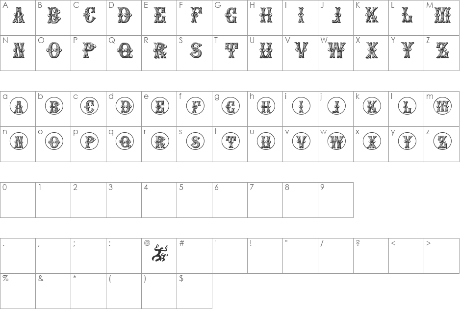 GoticCaps font character map preview