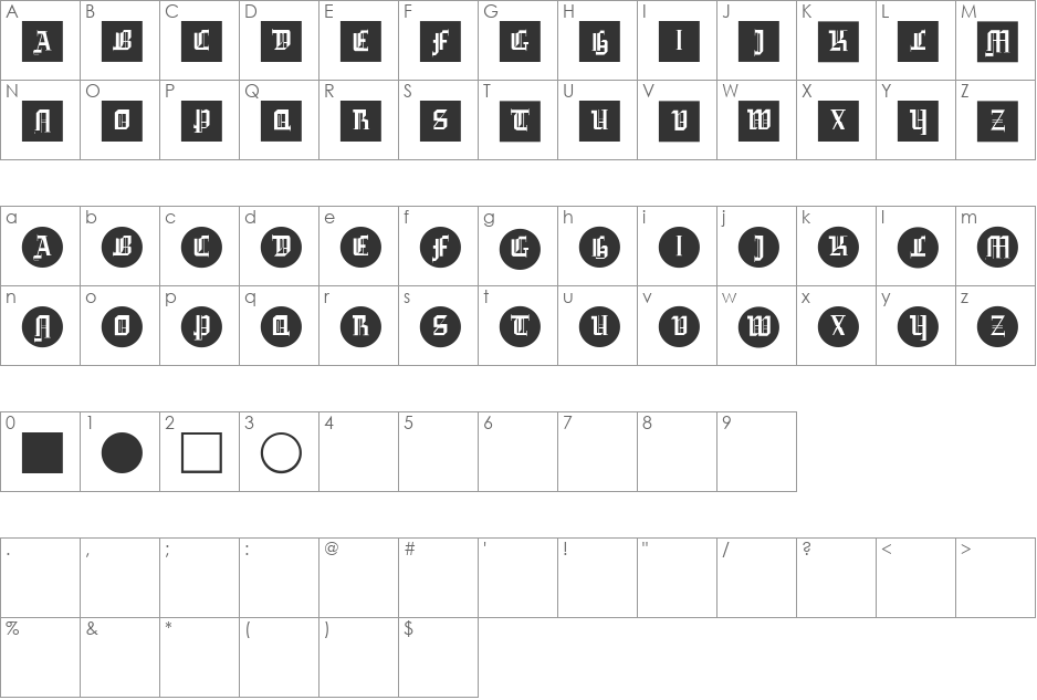 GotikaButtonsOne font character map preview