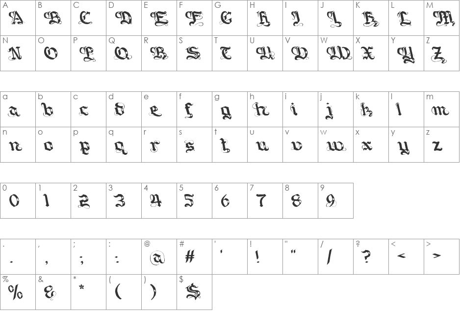 Gotique font character map preview