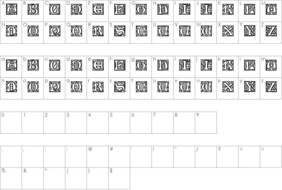 Gotische Initialen font character map preview