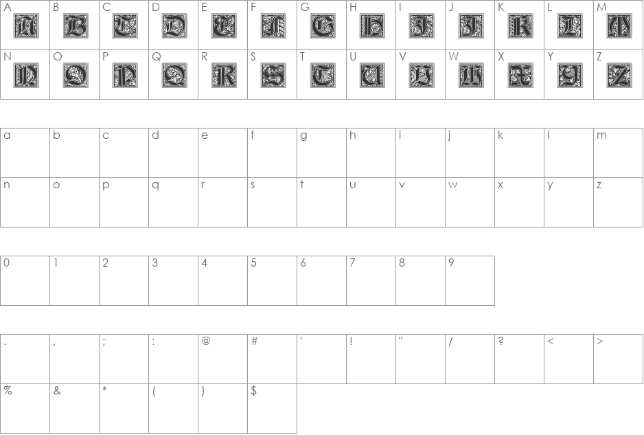 Gotische Initialen font character map preview