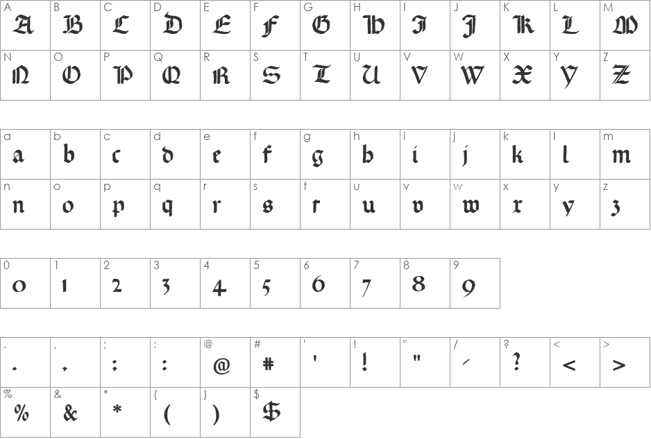 Gotische Missalschrift font character map preview