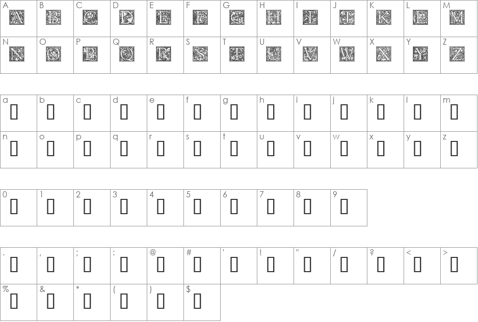 Goudy Initialen font character map preview