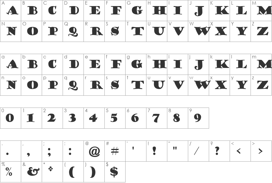Goudy Stout font character map preview