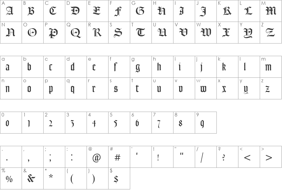 Goudy Text MT Std font character map preview