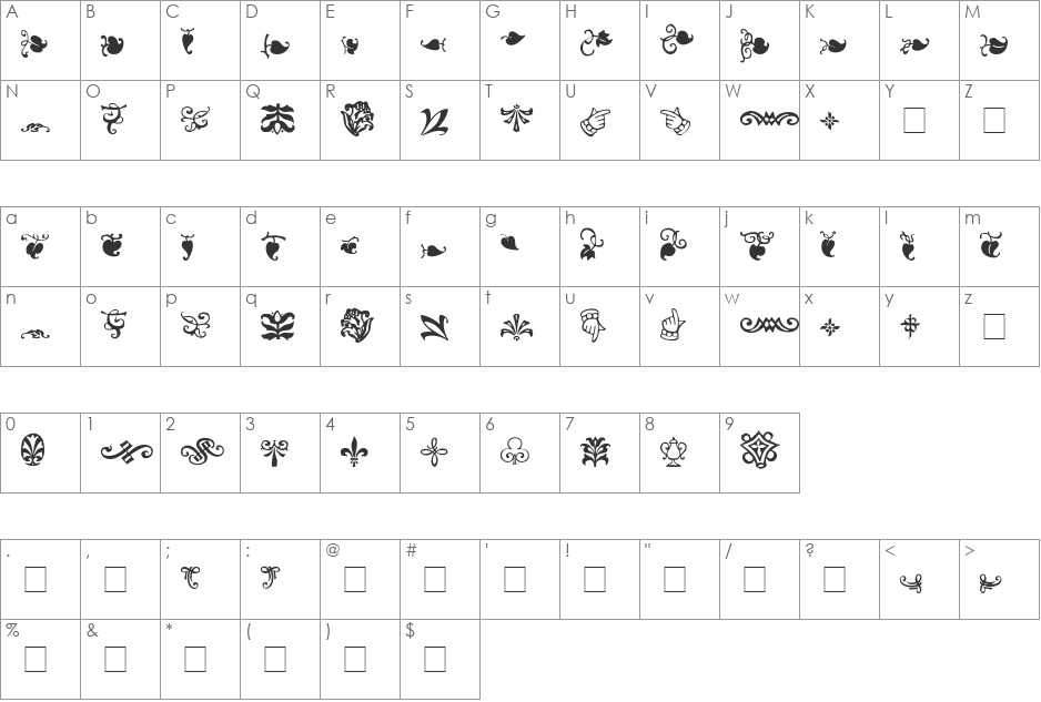 Goudy-Sorts font character map preview