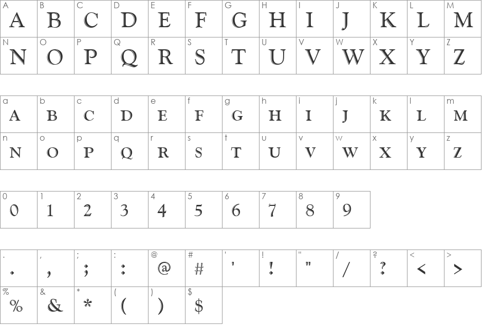 GoudyHanDCD font character map preview