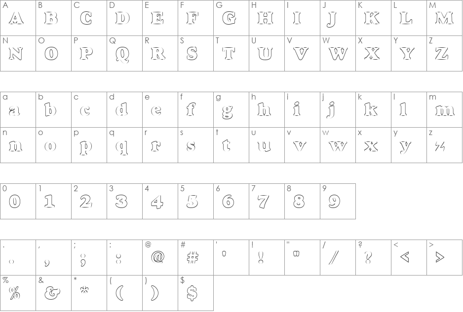 GoudyHeaOutP font character map preview