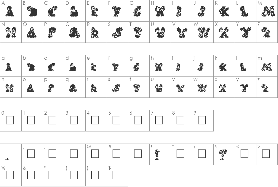 Aphrodite font character map preview