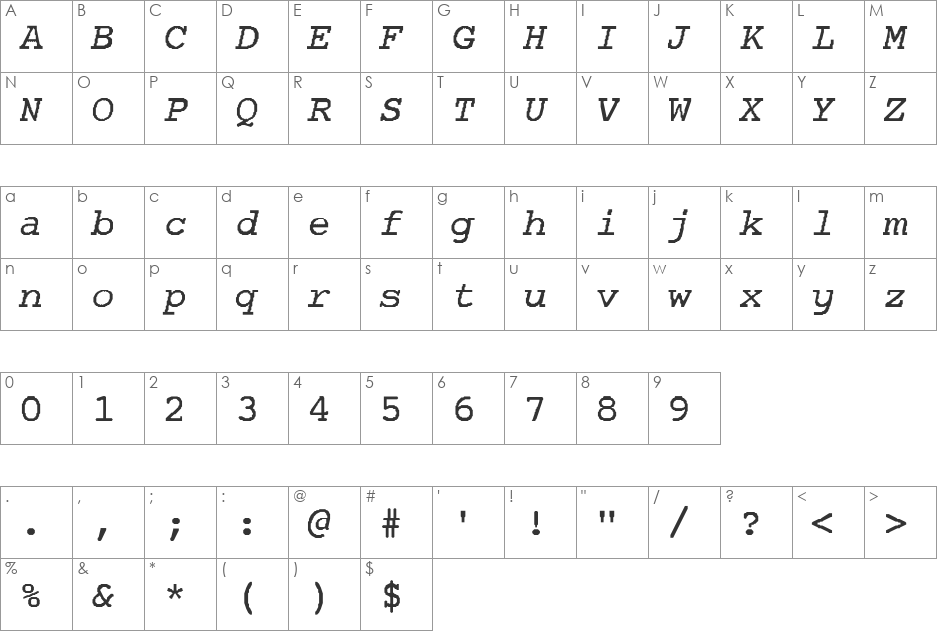 APL-Normal font character map preview