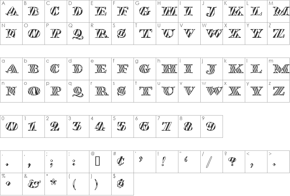 GoudyStriped font character map preview