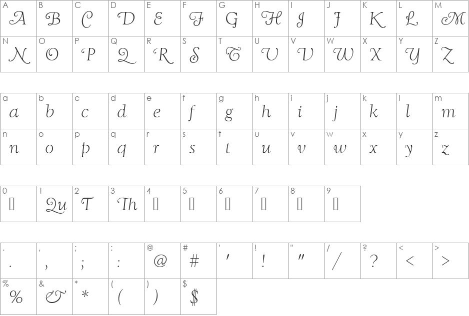 GoudySwaTLig font character map preview