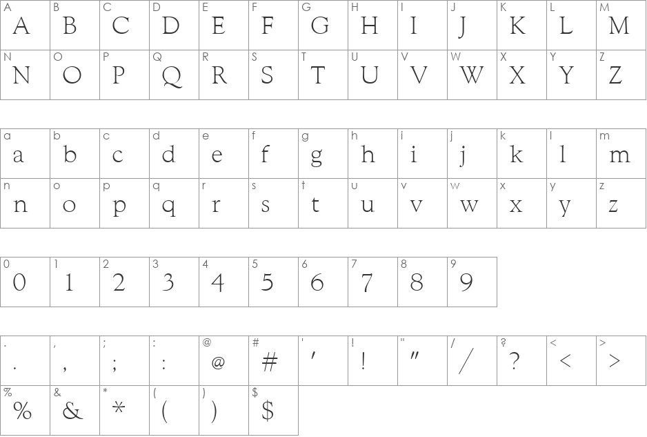 GoudyWtcTLig font character map preview