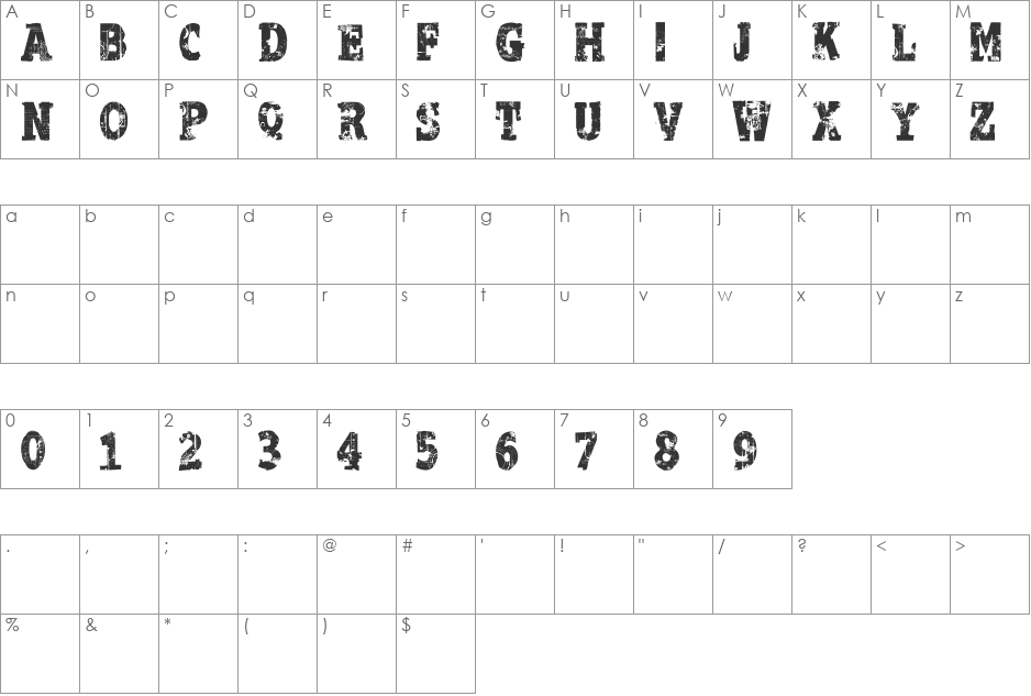 Apocalypse font character map preview