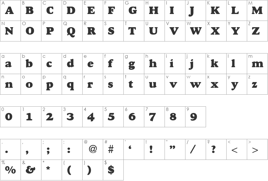 GourmetHeavyDB font character map preview