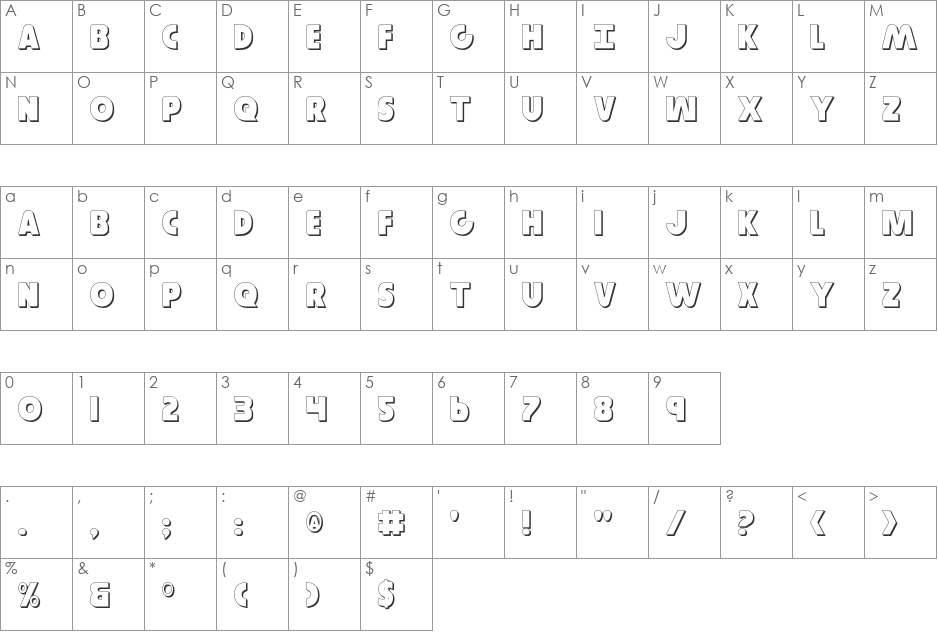 Governor Shadow font character map preview