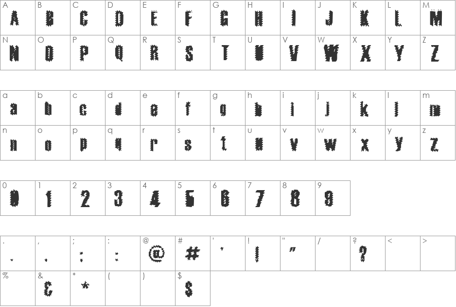 Apocalypse font character map preview