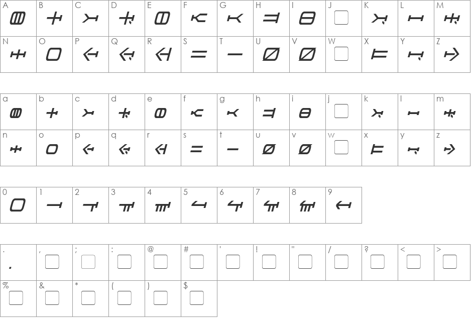 Graalen font character map preview